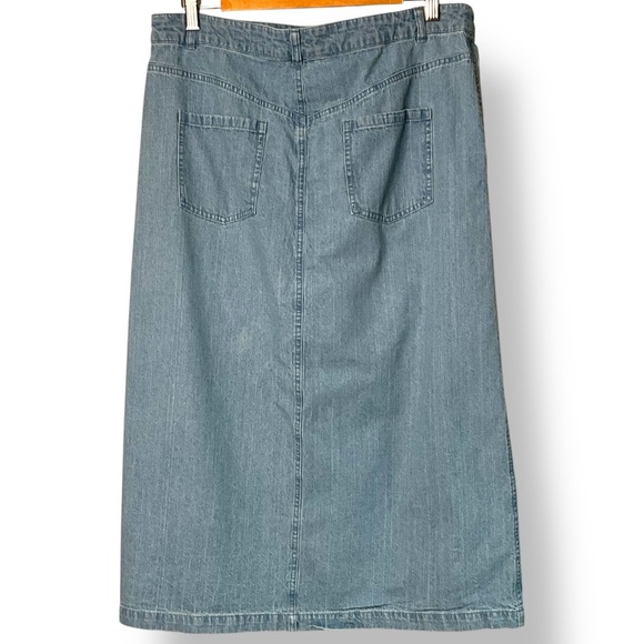BELLE VERE 100% Cotton Light Wash Denim Midi Skirt w/ Front Slit & Pockets Sz 10 - Picture 4 of 9
